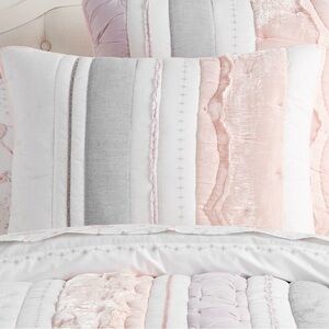 Pottery Barn Kids Lola Quilted Pillow Sham Cover Soft Pink Gray White Standard